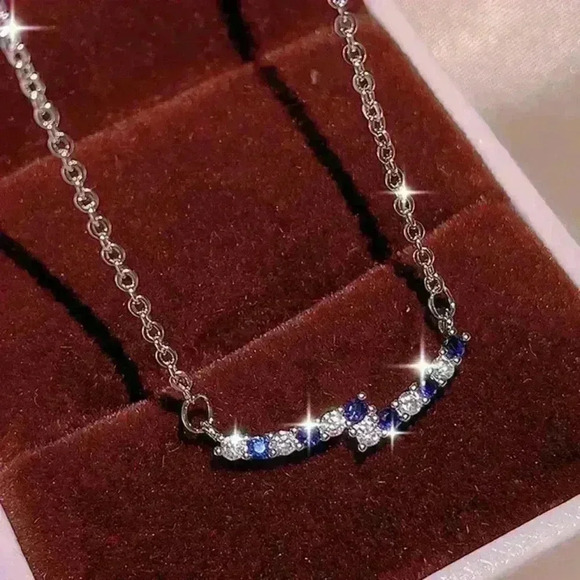 ✨Luxury Micro Pave CZ Crystal Blue Clavicle Necklace, GPMB1521 - Picture 1 of 1